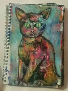 Mixed media cat painting