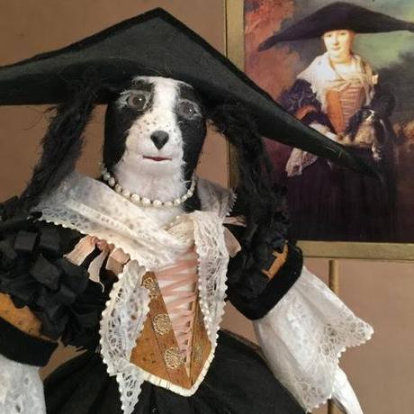 Dog Paper Sculpture with Black Hat by Patty Grazini Dog Paper Sculpture with Black Hat by Patty Grazini