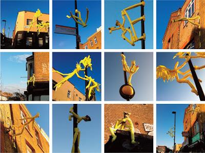 Yellow foam people – street art in Hornsey Road