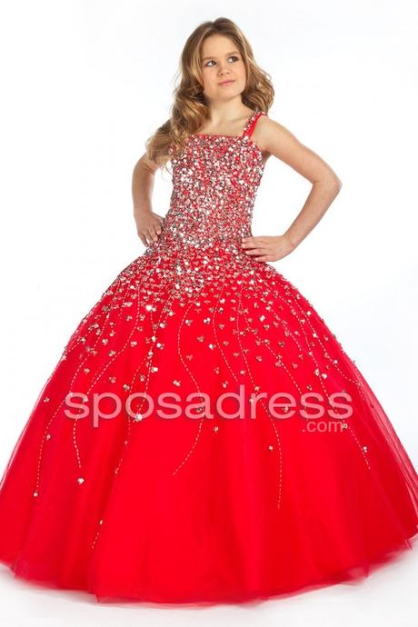 square sequined red girls pageant dress