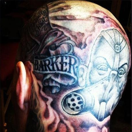Travis Barker Transplants Tattoo Former Blink 182 Drummer Got His New Band Logo Tattooed on Head