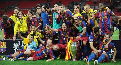 Team to beat: Barcelona are defending the trophy they won against Manchester United last season