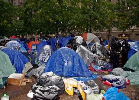 The OWS camp, now dismantled, shown on day 43 of the protest Occupy Wall Street returns to Zuccotti Park and to the mainstream media