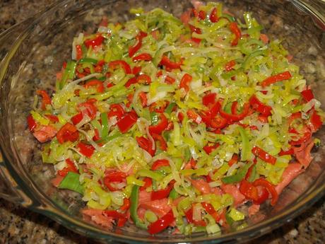 Crustless Smoked Salmon, Leek and Red Peppers