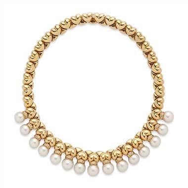 Cultured pearl and diamond necklace at Blue Nile 