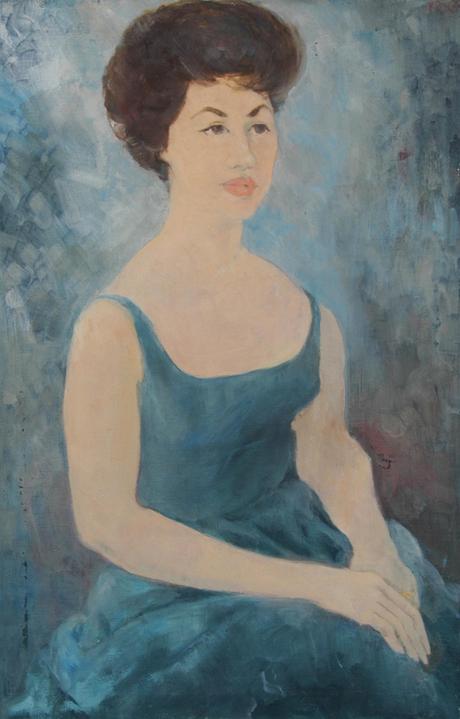 Mid-Century Lady in Turquoise Gown Portrait