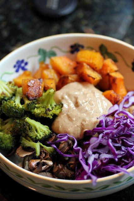 Bountiful Roasted Vegetable Bowl with Almond-Lemon Dressing