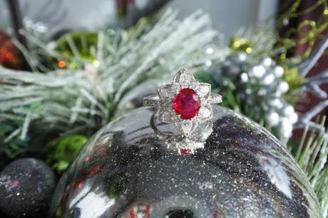 Catmom's Ruby Ring with diamond petals like a halo
