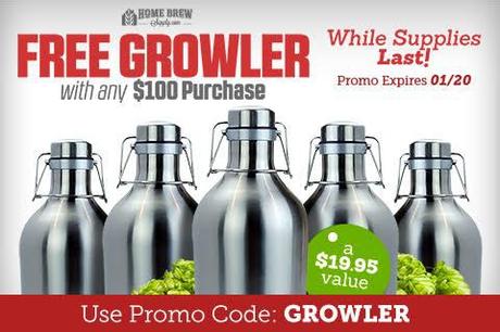 Free Growler with any $100 Purchase at Home Brew Supply