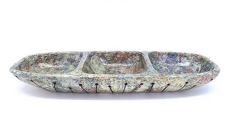 Carved Wood and Newspaper 3 Dip Dish - Dani Crompton Designs Carved Wood and Newspaper 3 Dip Dish - Dani Crompton Designs
