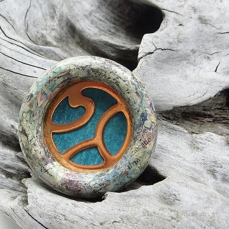 Circular Brooch in Paper, Copper and Wood - Dani Crompton Designs Circular Brooch in Paper, Copper and Wood - Dani Crompton Designs