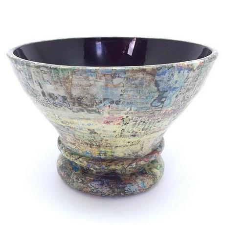 Decorative Black Glass and Newspaper Vessel - Dani Crompton Designs Decorative Black Glass and Newspaper Vessel - Dani Crompton Designs