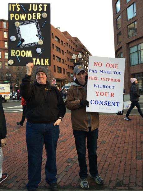 Boston Women's March Sign About Powder Rooms & Consent