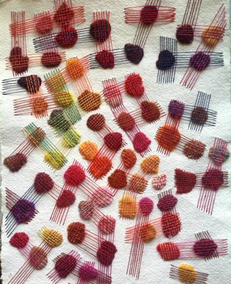 Stitching over Wool Circles on Paper by Karin Lundström Stitching over Wool Circles on Paper by Karin Lundström
