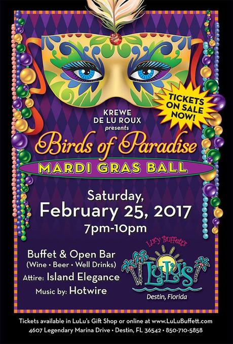 Announcing Birds Of Paradise Mardi Gras Ball at Lulu’s Destin, Feb. 25th