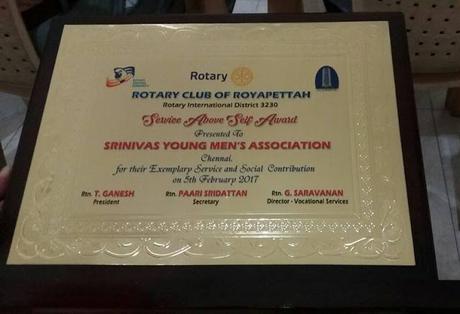 Rotary Club of Royapettah 3230 honours SYMA - Service above Self Award