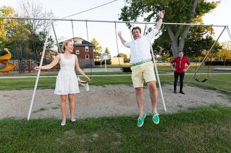 Groom jumps off swing at destination wedding in Ft. Wayne Indiana