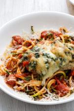 Butter-Roasted Cauliflower Stuffed Chicken Breast with Zoodles and Tomato Sauce