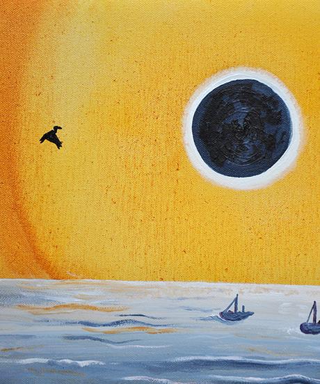 Detail: Eclipse With Pelicans. 12″ x 36″, Oil on Canvas, © 2017 Cedar Lee