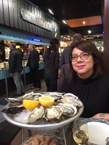 Treat yourselves to the freshest oysters with a nice cold glass of their house white at Chez Antonin in Les Halles de Lyon – Paul Bocuse