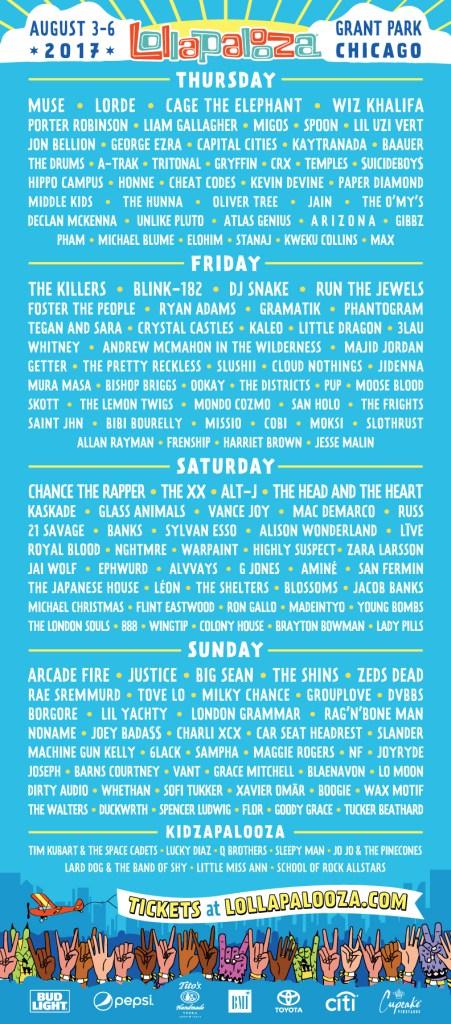 Lollapalooza Announces 2017 Lineup, Returns for Four Days lollapalooza 2017 lineup