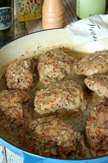 White Wine Braised Chicken with Mustard and Thyme