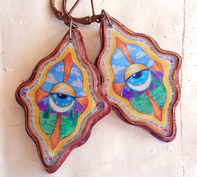 Copper with Resin Cosmic Eye Drawing Earrings Your omnisc... Copper with Resin Cosmic Eye Drawing Earrings Your omnisc...