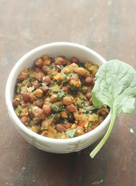 Kala Channa And Palak Subji. Brown Chickpeas And Spinach Curry