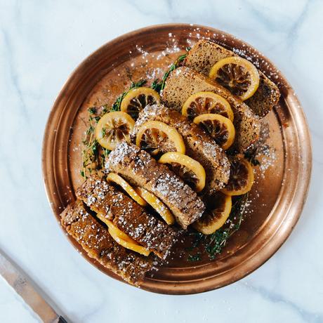 Whole Grain Lemon Quick Bread with Coconut Sugar & Honey Candied Lemons // www.WithTheGrains.com