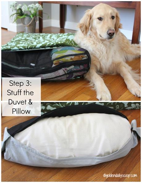How to Upcycle Your Old Things Into A New Dog Bed how to stuff your molly mutt duvet and pillow to make a dog bed