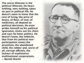 Quote of the Day -- On the Political Illiterate Image may contain: one or more people, eyeglasses and text