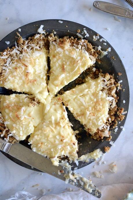 vintage graham cracker crème  pie with toasted coconut