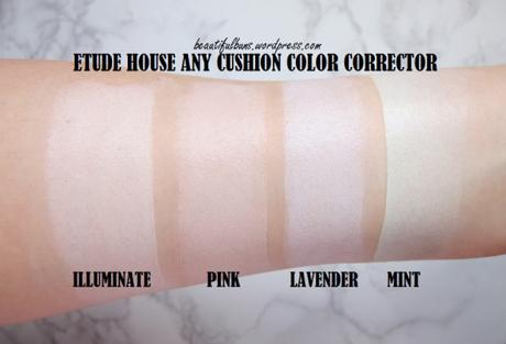 Review/Swatches: Etude House Any Cushion Color Corrector – all four shades
