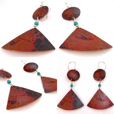 Heat Patina Copper and Turquoise Dangle Earrings Playing ... Heat Patina Copper and Turquoise Dangle Earrings Playing ...