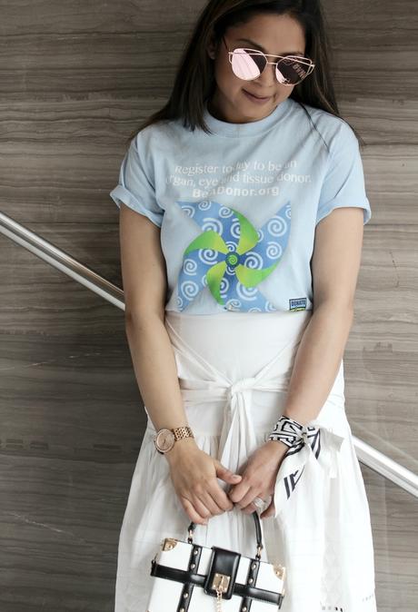 wear blue and green day 2017, campaign, philanthrophy, givin gback, white skirt, suno skirt, t shirt outfit, casual, ootd, fashion , ad, sponsored, done vida , blogger, saumya 
