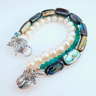 Abalone Pearl Amazonite 3-Strand Bracelet Abalone Pearl A... Abalone Pearl Amazonite 3-Strand Bracelet Abalone Pearl A...