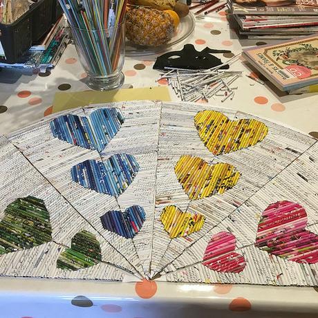 Paper Fan - Rolled Hearts Design Paper Fan - Rolled Hearts Design