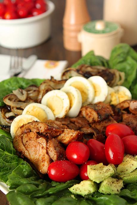 Barbecue Chicken Cobb Salad with Chipotle Buttermilk Dressing