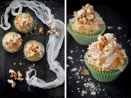 Coconut Cinnamon Popcorn and Coconut Cupcakes with Popcorn Dust