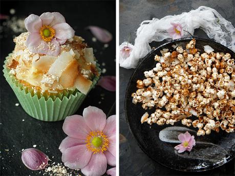Coconut Cinnamon Popcorn and Coconut Cupcakes with Popcorn Dust