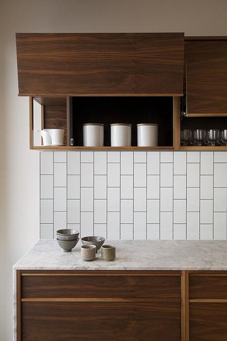 A cool way to lay subway tiles Kitchen backsplash with vertical running bond subway tile (via WSworkshop)