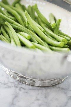 metal bowl of green beans
