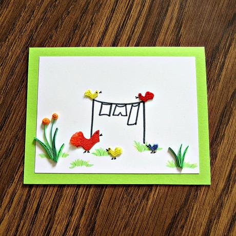 Quilled Rick Rack Chicks on Laundry Day Card Quilled Rick Rack Chicks on Laundry Day Card