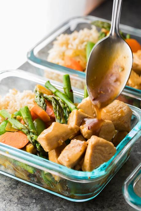 Maple ginger chicken meal prep lunch bowls are made ahead on the weekend so you have four delicious lunches waiting for you!