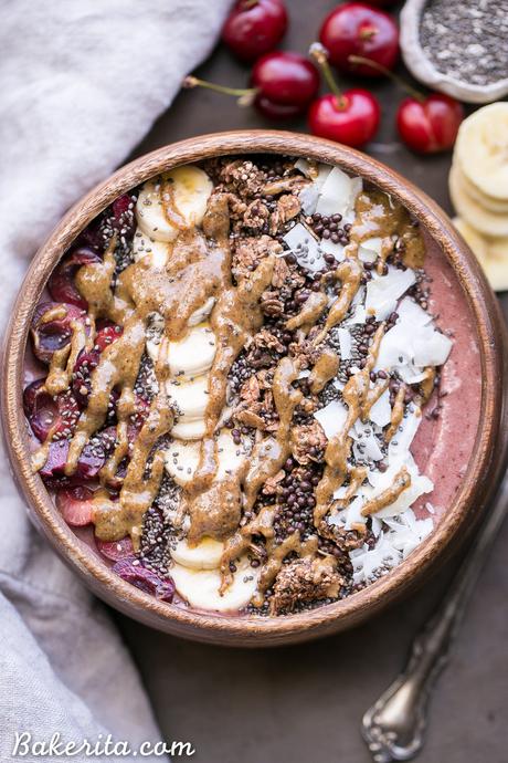 Banana Cherry Smoothie Bowl (Paleo + Vegan) This Banana Cherry Smoothie Bowl is a healthy and delicious breakfast treat! It's refreshing, filling, and loaded with beautifying superfoods. Add all your favorite toppings for a treat suited just to your tastes.