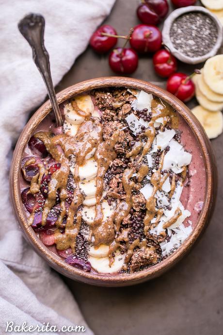 Banana Cherry Smoothie Bowl (Paleo + Vegan) This Banana Cherry Smoothie Bowl is a healthy and delicious breakfast treat! It's refreshing, filling, and loaded with beautifying superfoods. Add all your favorite toppings for a treat suited just to your tastes.