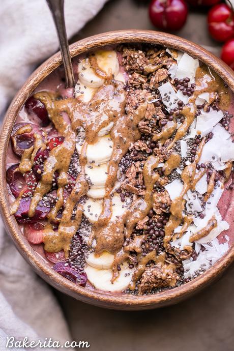 Banana Cherry Smoothie Bowl (Paleo + Vegan) This Banana Cherry Smoothie Bowl is a healthy and delicious breakfast treat! It's refreshing, filling, and loaded with beautifying superfoods. Add all your favorite toppings for a treat suited just to your tastes.