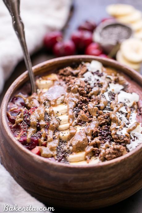 Banana Cherry Smoothie Bowl (Paleo + Vegan) This Banana Cherry Smoothie Bowl is a healthy and delicious breakfast treat! It's refreshing, filling, and loaded with beautifying superfoods. Add all your favorite toppings for a treat suited just to your tastes.