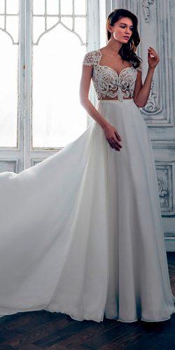 a line separetes sweetheart with short sleeves calla blanche wedding dresses