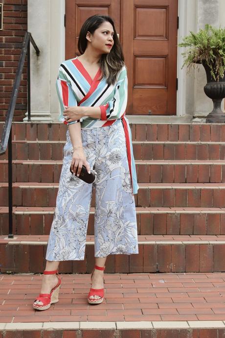 print mixing, how to wear prints, red wedges, TX maxx finds, summer shoes, trend talk, how to wear red and stripes, ootd, street style,. red lips, myriad musings 